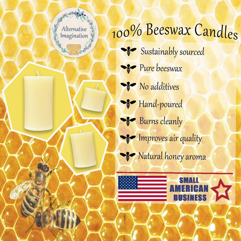 Alternative Imagination Wild Meadow Beeswax Candles - 3x4 Beeswax Pillar Candles, Naturally Whitened & Additive Free - 40 Hours - Smokeless, Dripless, Unscented - for Home Decor, Gifts - 1 Pack - Alternative Imagination - Image 2